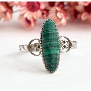 Natural Malachite Vintage Braided Shank Southwest Sterling Silver 925 Ring sz 8